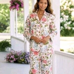 Ella Simone Floral Pajama Set English Rose Cotton Vermont Country Store Sz 2X